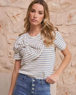 Haut à nœud rayé bleu clair-Polin et moi Online