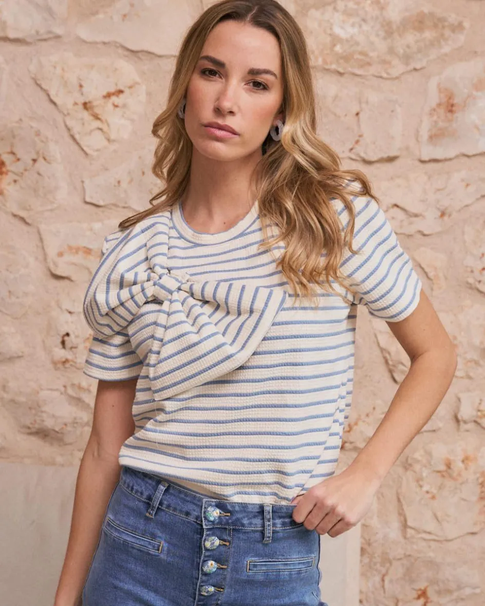 Haut à nœud rayé bleu clair-Polin et moi Online