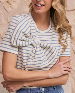 Haut à nœud rayé bleu clair-Polin et moi Online