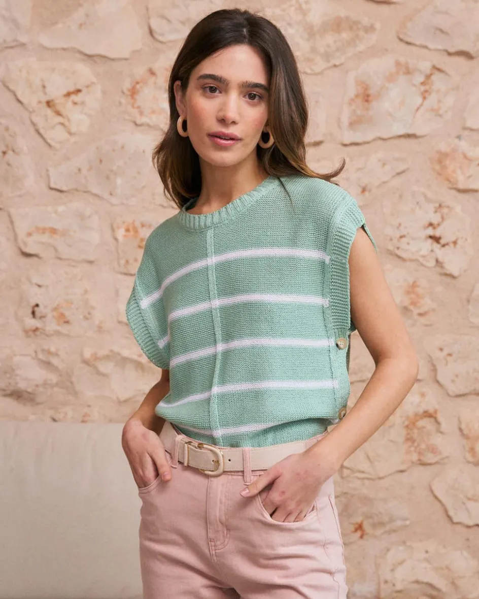 Haut rayé vert aqua-Polin et moi Fashion