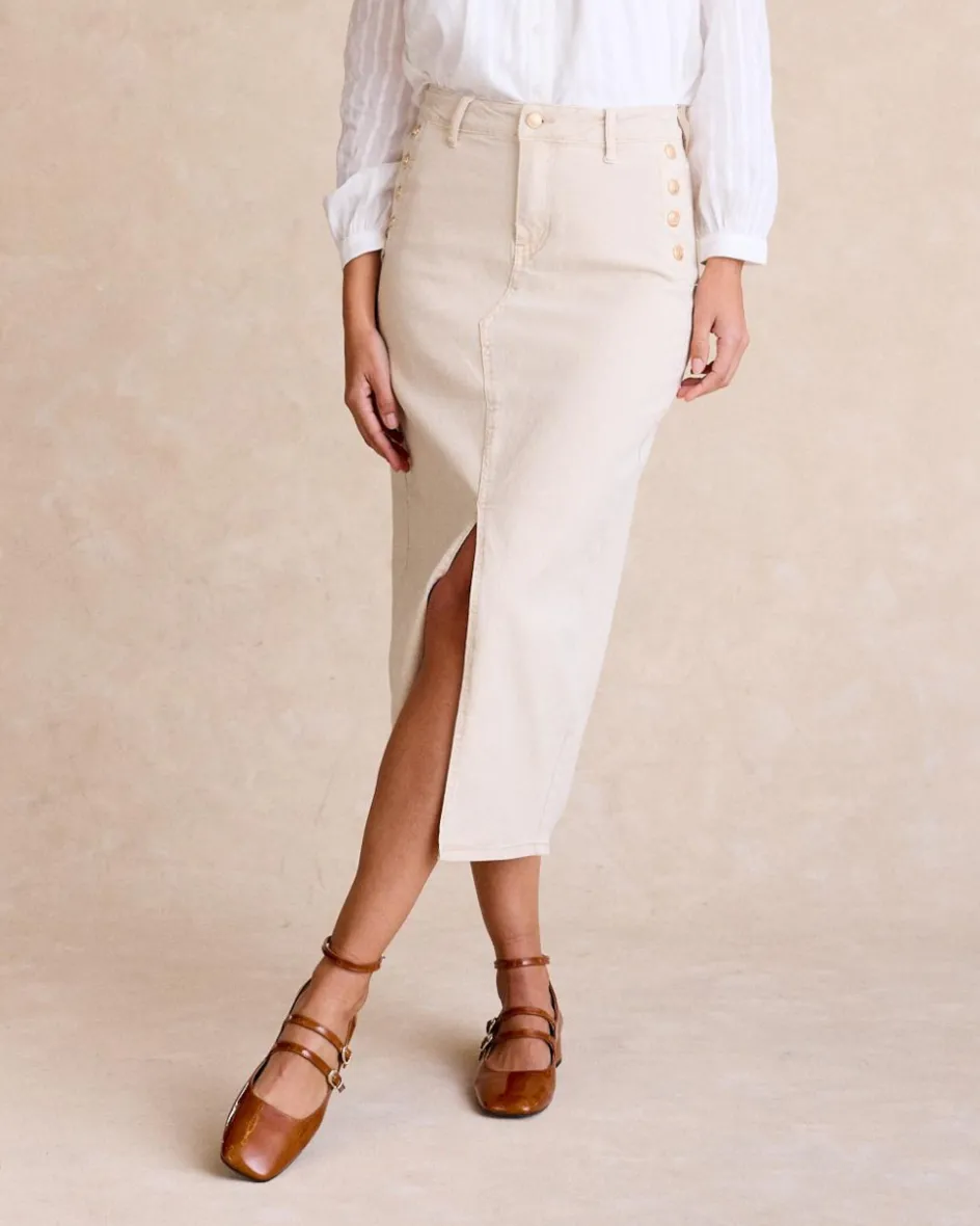 Jupe en jean avec boutons latéraux-Polin et moi Hot